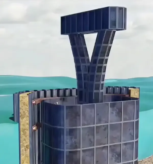 Costruzione del pilone dentro il cofferdam